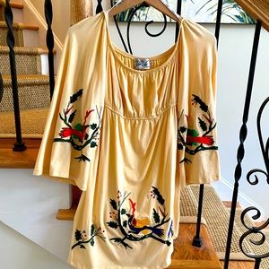 Va-Va by Joy Han Pale Yellow Off-The-Shoulder Dress with Appliqué Embroidery